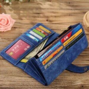 Women's Faux Suede Credit Card Coin Wallet Fuchsia Blue Red Brown